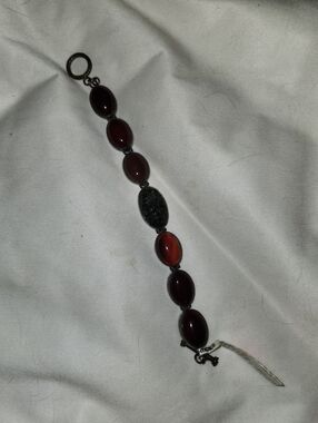 Carnelian and Jade Sterling Silver Toggle Bracelet New